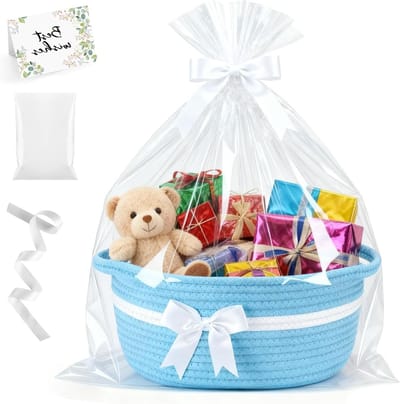 Lege Cadeaumand Set met Wenskaart, Cadeautas en Linten voor Kerst, Bruiloften en Valentijnsdag (Blauw, 1)