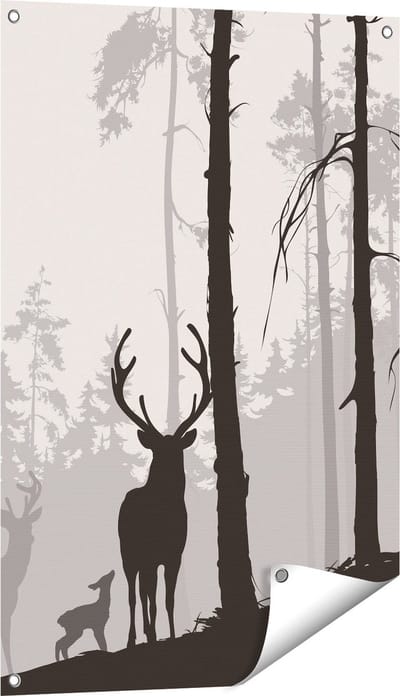 Gards Tuinposter Herten in het Bos - Silhouet - 60x90 cm - Tuindoek - Tuindecoratie - Wanddecoratie buiten - Tuinschilderij