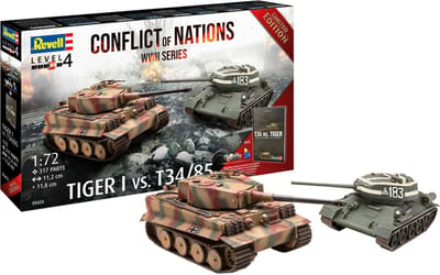 Revell Modelbouwpakket Militaire voertuigen - 05655 Conflict of Nations WWII - Tiger I vs. T34/85 - Geschenkset met Boek Plastic - 1:72 - Modelbouw
