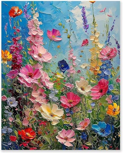 SnelShoppen - Schilderen op Nummer voor Volwassenen - Doe-Het-Zelf Olieverfschilderijset - 40x50 cm Bloemen - Inclusief 3 Penselen en Acrylverf - Voor