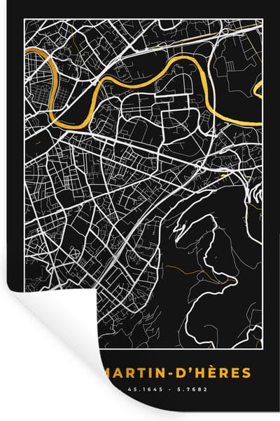 Muurstickers - Sticker Folie - Frankrijk - Saint-Mirtin-d'Hères - Stadskaart - Kaart - Plattegrond - 20x30 cm - Plakfolie - Muurstickers Kinderkamer - Zelfklevend Behang - Zelfklevend behangpapier - Stickerfolie