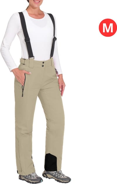 Livano Skibroek - Skipak - Snowboard Broek - Winterbroek - Sneeuwbroek - Dames - Wintersport - Bretels - Khaki - Maat M