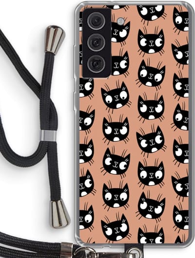 Case Company® - Hoesje met koord geschikt voor Samsung Galaxy S21 FE hoesje met Koord - Kat - Telefoonhoesje met Zwart Koord - Bescherming aan alle Kanten en Over de Schermrand