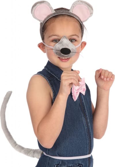 Rubies Carnaval verkleed set muis - diadeem/strik/snuit/staart - grijs - voor kinderen - dieren