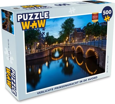 Puzzel Verlichte Prinsengracht in de avond - Legpuzzel - Puzzel 500 stukjes