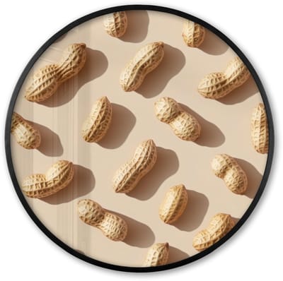 Poster in lijst Rond - Fotolijst 60x60 cm - Posters - Pinda's - Patroon - Beige - Ronde posterlijst zwart - Decoratie - Wanddecoratie woonkamer - Muurdecoratie slaapkamer