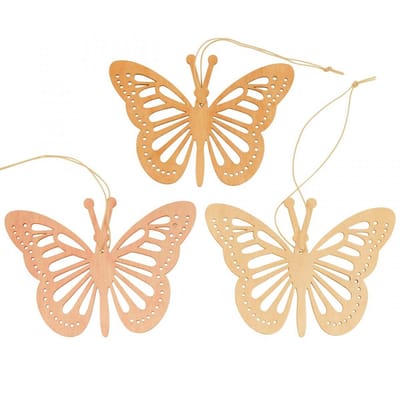 Decoratieve vlinders decoratie hanger oranje/roze/geel 12cm 12 stuks,