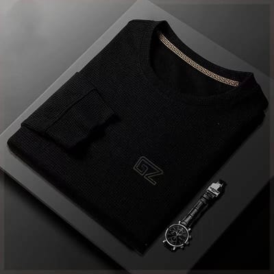 Trui met ronde hals Heren Lente Dunne T-shirt met lange mouwen en ronde hals Nieuwe basis top XXXXL black