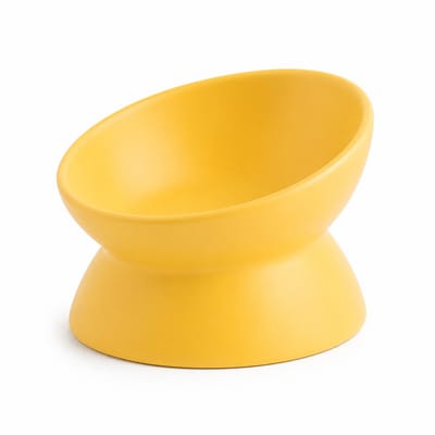 Heuts Goods - Voerbak Kat - Voerbak Hond - Hondenbak - Hondenvoerbak - Katten Voerbak - Schuin - Keramisch - Tower - Stevig - Geel