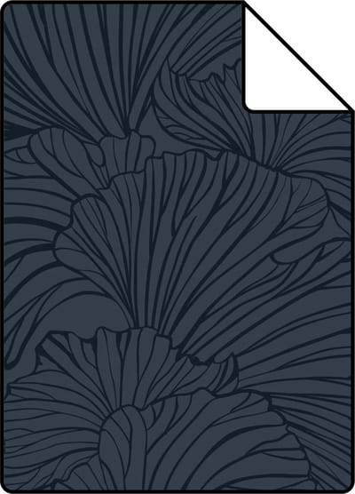 Proefstaal ESTAhome behang ginkgo bladeren donkerblauw - 26.5 x 21 cm - 139619-S