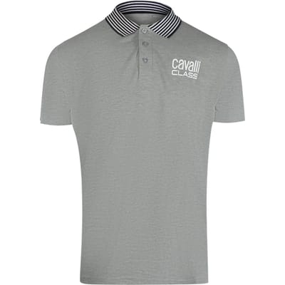 Cavalli Class Gestreepte Kraag Grijs Poloshirt