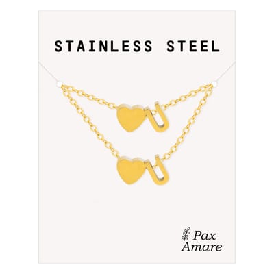 Initiaal Ketting & Armband set met Letter U Goudkleurig - Stainless Steel - Met letter & Hartje! - Naam Ketting Cadeau - Sieraden Set op Kaartje - Pax Amare