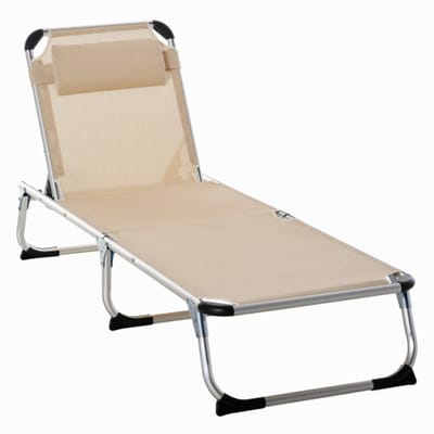 Tuinligstoel, aluminium, 5-voudig verstelbaar, opvouwbaar, ergonomisch, meshstof, beige, 170 x 60 x 76 cm voor in de tuin en op het terras