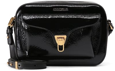 COCCINELLE Leren schoudertas Beat Shiny Wrinkled Camera Bag Noir / Noir zwart