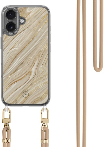Casevibes - Telefoonhoesje met koord - Geschikt voor Apple iPhone 16 - Golden marble - Goud - Marmer