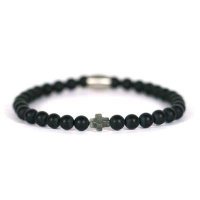 IbizaMen - Gold pyrite kruis matte onyz 6mm 18cm