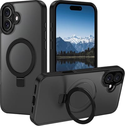 Backcover met onzichtbare standaard [Compatibel met MagSafe] Schokbestendig Hoesje - Geschikt voor: Apple iPhone 16 Plus - Zwart
