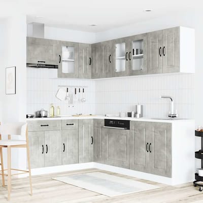 vidaXL - 11-delige - Keukenkastenset - Kalmar - bewerkt - hout - betongrijs