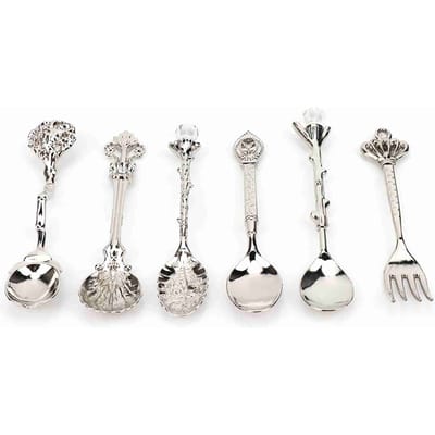 6-delige set Innovatieve Vintage Retro Zinklegering Lepels Vork Set Bestek Keukenaccessoire Silver (Crown Fork Handle)