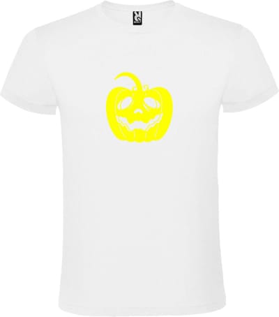 Wit T-Shirt met “ Halloween Pompoen “ afbeelding Neon Geel Size XS