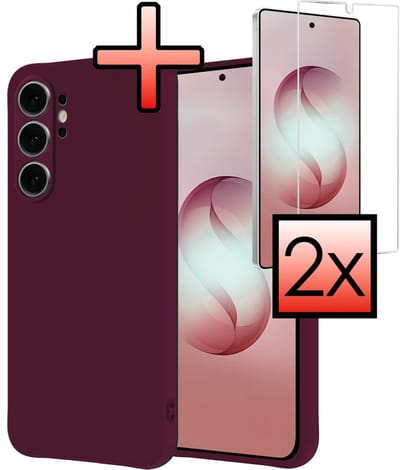 Hoesje - Met 2x Screenprotector - Geschikt voor Samsung Galaxy S26 Ultra - Sterk & Shockproof - Back Cover - Siliconen Case - Telefoon Hoes - Aubergine