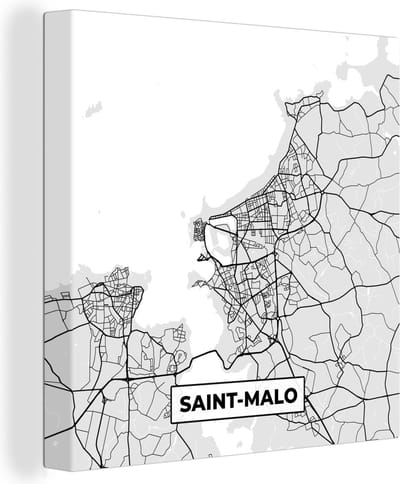 Canvas Schilderij Frankrijk – Plattegrond – Kaart – Saint-Malo – Stadskaart - 20x20 cm - Wanddecoratie