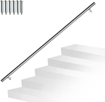 Roestvrijstalen Leuning - Trapleuning Wandhouder - Veilig Traplopen - Weerbestendig Geborsteld Staal - 200 cm - Zilver