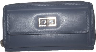 Oi navy blauwe lederen ritsportemonnee met retro slotje / grote damesbeurs voor veel pasjes met rits en draaislotje voor kleingeld vak / lange portemonnee afgesloten met rits en munt vak voorop / Anti skimming / jeans blauw geitenleer / 446Navy Goat