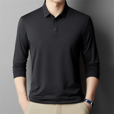Herfst Mannen Ademend T-shirt Middelbare Leeftijd Poloshirt Nieuw Veelzijdig Effen Kleur Lange Mouwen Kraag Mode Casual XL