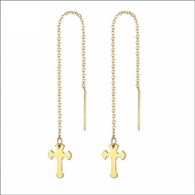 Aramat Jewels | Oorhangers | Stalen Doortrekoorbellen met Kruisje | | | |9mm | Staal | Volwassenen | Verkleurd niet