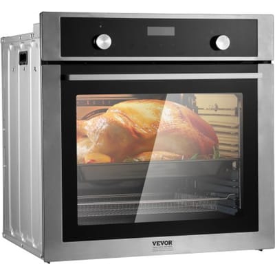 VEVOR Enkele Inbouwoven, 24" Elektrische Inbouwoven met 9 Kookfuncties, 2,68 kubieke voet Elektrische Inbouwovens, Snelle Opwarming tot 200°C in 5 minuten, 3550W Elektrische Oven met Bakrek en Bakplaat, Keuken