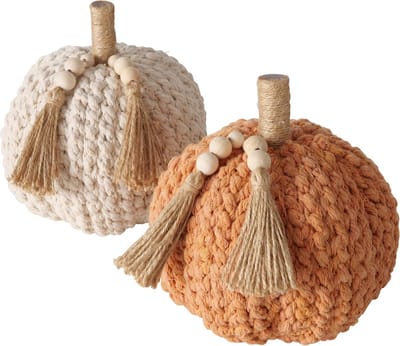 Pompoen - Ibiza - 2 set - Decoratie - Hand made - Jute - Oranje - Creme Wit - 18x16cm