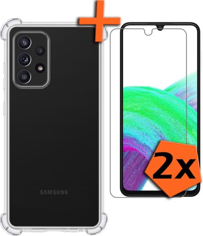Hoes - Met Screenprotector - 2 Stuks - Geschikt voor Samsung Galaxy A33 - Sterk & Shockproof - Siliconen Case - Back Cover - Telefoon Hoes - Shock Proof - Transparant