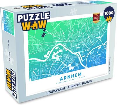 Puzzel Stadskaart - Arnhem - Blauw - Legpuzzel - Puzzel 1000 stukjes volwassenen - Plattegrond