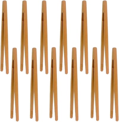 Set van 12 Bamboe Barbecuetangen – 17,8 cm Kleine Houten Serveertangen voor Buffet, Kaas, Fruit, Muffins, Brood en BBQ
