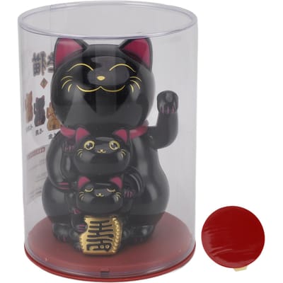 4.5in Zonne-energie Lachende Kat Ornament Automatisch Hand Zwaaiend Gelukskat Ornament voor Auto Bureau zwart