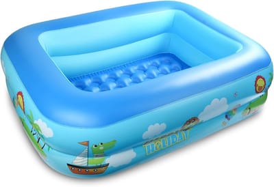 SnelShoppen - Opblaasbaar Kinderzwembad 108x84x30 cm - Rechthoekig Opblaasbad met 2 Ringen - Voor Binnen, Buiten, Tuin en Camping - Veilig en Draagbaa