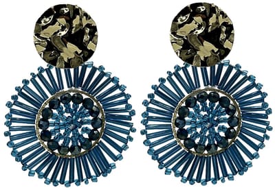 Oorbellen facetglas - blauw - 6x4,5 cm