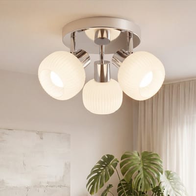 Glitzerlife - Plafondspot Plafondlamp - 3xE14 fitting - draaibare opbouwspots - 350° draaibaar en 90° kantelbaar - vintage rond glas - Ø19cm - wit