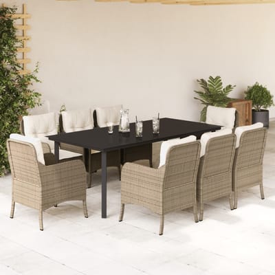 vidaXL - 9-delige - Tuinset - met - kussens - poly - rattan - beige