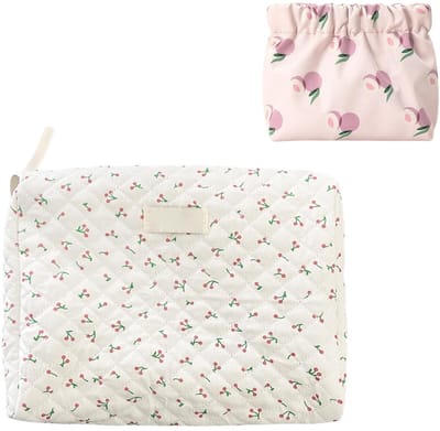 Dailygoods- Cosmeticatas Kersenpatroon - Draagbare Make-uptas - Mini Tas - Katoen - Zachte Stof - Afmetingen 24 x 8 x 17 cm