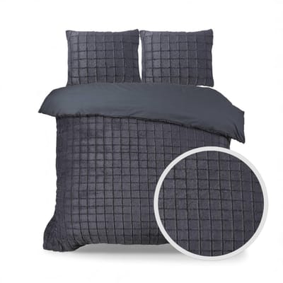 Husch Teddy Fleece Faux Fur Dekbedovertrek Antraciet - Tweepersoons - 200x200/220 cm - Heerlijk Zacht