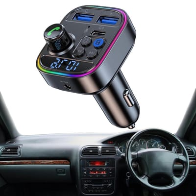 Draadloze FM-zender - Auto Oplader Adapter - Muziek Streamen Auto - Snelladen PD+USB - 7 Kleuren Licht - Zwart