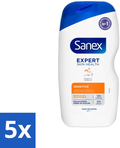 5 x Sanex Douchegel Expert Skin Health Sensitive 400 ml - Gevoelige Huid - Douchegel - Huidverzorging - Milde Reiniging - Whey Proteïne