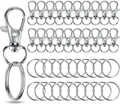 GELLDG 40 stuks sleutelhangers - karabijnhaken - roestvrij staal - gemaakt van zinklegering en roestvrij staal - geschikt voor doe-het-zelf-knutselwerkjes, huis, auto en sport - draaibare karabijnhaakring