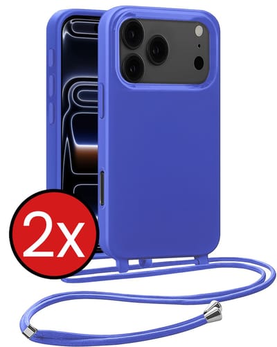 Hoesje Geschikt voor iPhone 17 Pro / 18 Pro Hoesje Siliconen Case Met Koord - Hoes Geschikt voor iPhone 17 Pro / 18 Pro Hoesje Backcover Met Telefoonkoord - Felblauw - 2 PACK