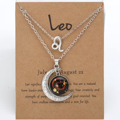 My Sweet Romance® Sterrenbeeld Leeuw Ketting – Zilverkleurig – 47 cm – Twee Lagen – Lichtgevende Hanger – Leo