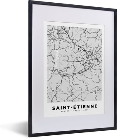 Fotolijst incl. Poster - Frankrijk - Plattegrond - Kaart - Saint-Étienne - Stadskaart - 30x40 cm - Posterlijst