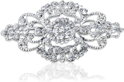 Kristallen Kroon Broche - Vintage Speld - Feestelijke Accessoire - Gedecoreerd met Strass - 62 x 30 mm - Zilverkleurig