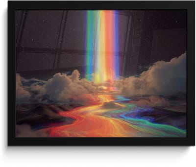 Poster in lijst - Fotolijst 40x30 cm - Posters - Regenboog - Verticaal - Sterrenhemel - Wolken - Posterlijst zwart - Decoratie - Wanddecoratie woonkamer - Muurdecoratie slaapkamer